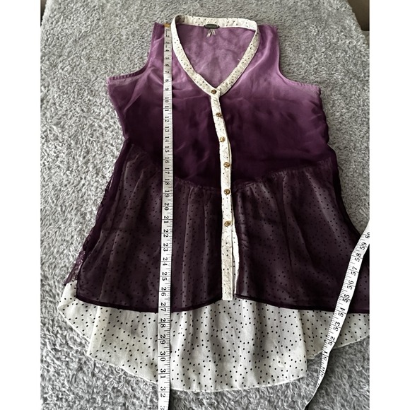 Sheer Ombre Shirt Sz L Gathered Layered Polka Dot Lace Back Blouse Fairy Grunge - Picture 11 of 14